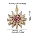 Golden sun pendant with red zircon center and white baguette stones on copper base - CX167-5 (Ruby Sun Gold Pendant)