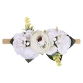 Infant nylon headband with white silk rose flowers and yellow accents on elastic band - Style 29 (29)