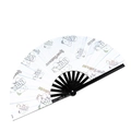 Reflective 33cm bamboo folding fan in white fabric with black frame and bear pattern - Reflective White Fan - Bear