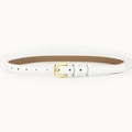 Slim white leather belt for women featuring a polished gold buckle and fine stitching - White