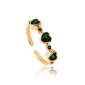 Adjustable gold plated ring with emerald green heart shaped zircon gemstones - One Size (Adjustable Open) / Three Hearts Emerald Wave Ring (JZ353-8)
