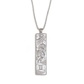Silver Gemini zodiac rectangular pendant necklace with pearl chain in stainless steel - Gemini / Steel