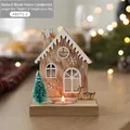 Natural wood house Christmas candle holder with reindeer and miniature pine tree - 12CM Snow House Candle Holder