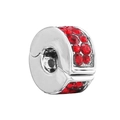 Silver bead charm with double rows of sparkling red crystals for DIY jewelry making - Red Rhinestone Double Row Bead (Silver)