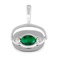 Silver pendant with oval green gemstone and white zircon accents on white background - Style 14 (Silver Rotatable Green Gem)