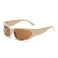 Y2K vintage sporty wrap sunglasses with beige frame and dark brown lenses - Cream Frame Tea Lens