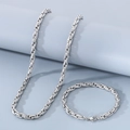 Silver stainless steel textured twisted chain necklace and bracelet jewelry set - 6mm / Bracelet 20cm / Steel