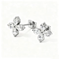 Exquisite silver finish clover stud earrings with pear-cut zircon and butterfly backings - Silver Four Leaf Clover