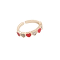 Adjustable gold ring with red enamel hearts and sparkling zircon stones for women - Adjustable Open / Red