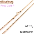 Rose gold stainless steel rope chain necklace 3mm width 550mm length for stylish look - 550x3mm (KN228835-Z)