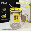 1000ml borosilicate glass tumbler with yellow lid, stainless steel straw and handle - 1000ml / Retire Early Yellow Stainless Steel Straw Set