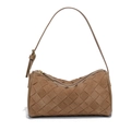 Caramel brown woven suede cylinder shoulder bag with adjustable strap and gold hardware - Khaki
