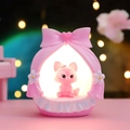 Luce notturna volpe rosa con decorazione tenda floreale e calda luce bokeh da sogno - Statuetta di Volpe Rosa (999-5) / Ornamenti illuminati