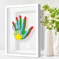 White 3D shadow box frame with colorful family handprints and pet paw print display - 22*31.4cm (Four Slots) / White