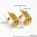 Three-layer C-shaped earrings in 18k gold plated stainless steel with stud backing - EH05-8 Small Triple Column / Gold