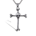 Collana gotica con ciondolo a teschio e croce d'argento in stile punk vintage - Ciondolo a Croce con Ossa di Teschio Senza Catena (A0604)