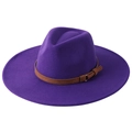 Elegant purple felt fedora hat with wide brim and brown tassel band detail - Adult 58cm One Size / Purple