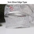 5cm wide translucent white Christmas ribbon with silver glitter scrolls and pressed edges - 5CM Silver Style B