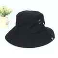 Classic black hiking sun hat with metallic side vents and a decorative circular badge - One Size / Black