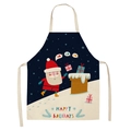 Blue Christmas linen apron featuring Santa Claus chimney print and Happy Holidays text - Dark Blue Patchwork HO HO HO (WQ01-24)