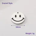 18mm silver stainless steel emoji smile face pendant with black enamel finish - Enamel Style (KLJ6092-Z)