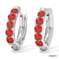 Silver stainless steel hoop earrings with five round-cut red zircon gemstones - Red Zirconia (Silver Base) (PDE475)