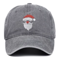 Vintage grey washed baseball cap with Santa Claus embroidery and retro distressed finish - Gray