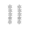 Detail of silver drop earrings with five claw-set round clear stones in a row - Platinum Long Bar 1 Pair