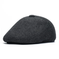 Winter dark grey wool blend flat cap for elderly men with warm ear flaps and thick lining - One Size / Dark Grey Small Grid