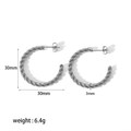 Silver twisted C-shaped hoop earrings 30mm diameter made of 18K gold plated steel - Silver Twisted Rope C Earrings (TE6239-S)