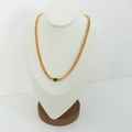 Gold Cuban chain necklace featuring a green square gemstone pendant on a model bust - Gold Square Zirconia Necklace