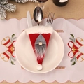Porte-couverts de Noël en feutre rouge style gnome pour décoration de table - Ensemble de Couverts Rouge / Rouge