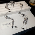 Bohemian multi-layer necklace with grey polka dot frosted beads and black faceted beads - 20# Necklace - Silver Beaded