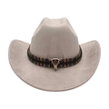 Beigefarbener Western-Cowboyhut mit gewebtem Ethno-Band und Metall-Longhorn-Dekor - Grau