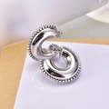 Silver C-shaped stud earrings with zircon rim and polished steel finish - Silver