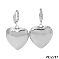 Polished silver stainless steel heart dangle earrings with round leverback closures - Silver Bold Heart Style (PD2717)