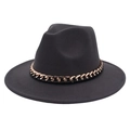 Detailed close-up of dark grey fedora hat featuring a bold gold chain link decoration - M (56-58cm) / Dark Grey (Black Chain Decor)