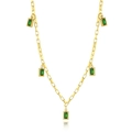 Collar de clip dorado con cinco circonitas verdes corte esmeralda y borde de cuentas - Cadena de Clip Con Cinco Esmeraldas Verdes Rectangulares (SN22060608GN)