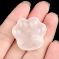 Handcrafted pink rose quartz cat paw crystal carving ornament for home decoration - White Crystal