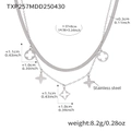 Double-layer stainless steel clover necklace with detailed product size and weight specs - Steel Color Double Layer Multi-Accessory Necklace (TXP257) / 37+8cm