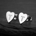 Minimalist silver stainless steel heart stud earring featuring engraved letter T - Letter T / Steel