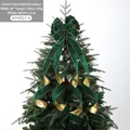 Large dark green velvet Christmas tree topper bow with gold edges APHD27-4, 29x130cm - Green
