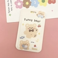 Portatessera per autobus crema con simpatica illustrazione di orso e ciondolo in acrilico - Orso della Torta (Senza Accessori)