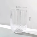 Minimalist clear U-shaped glass vase with vertical stripes and dimension markings - Large / Clear