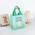 Sac cadeau de Pâques écologique en non-tissé avec lapin mignon et œufs en vert menthe - XH25-Vertical