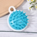 Blue silicone scalp massage brush with soft bristles and white handle for hair washing - Japanese Style White+Blue