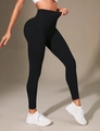 High-waisted black yoga leggings with tummy control and peach lift effect for fitness - S / Black