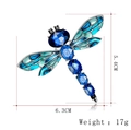 Blue crystal dragonfly brooch pin with enamel wings and pearls, sized 5.4cm by 6.3cm - Style 20