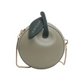 Apple-shaped crossbody bag in sage green PU leather with leaf detail and gold chain - Green