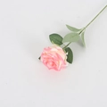 Single artificial velvet rose in gradient pink and white with realistic green leaves - Silk Gradient Pink